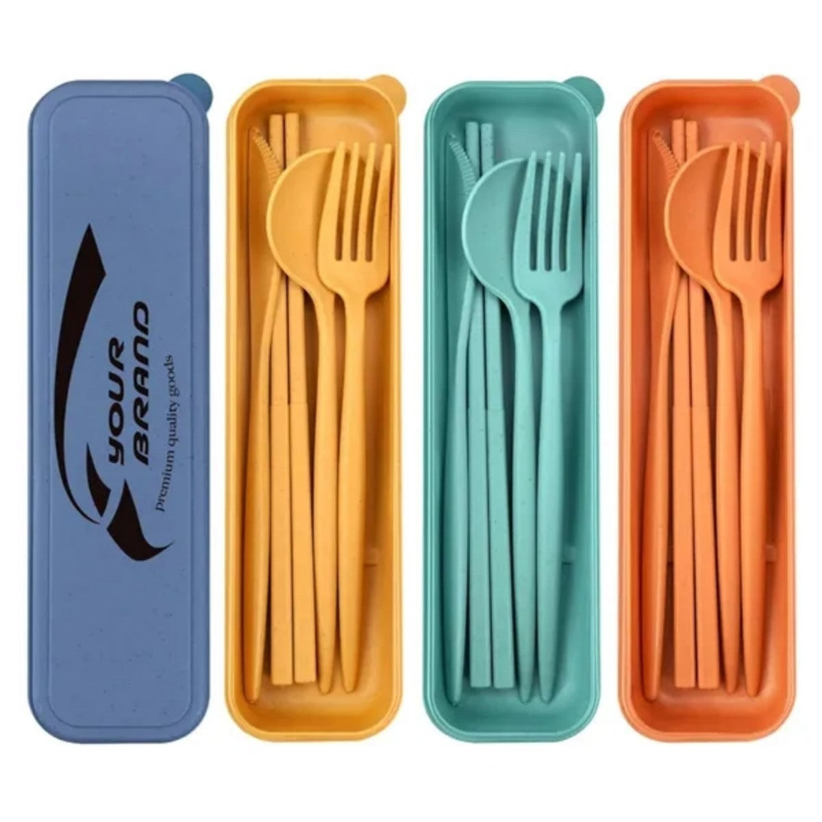HUPSTL951 Utensils Set of 4 Wheat Straw Portable Cutlery Knife Forks