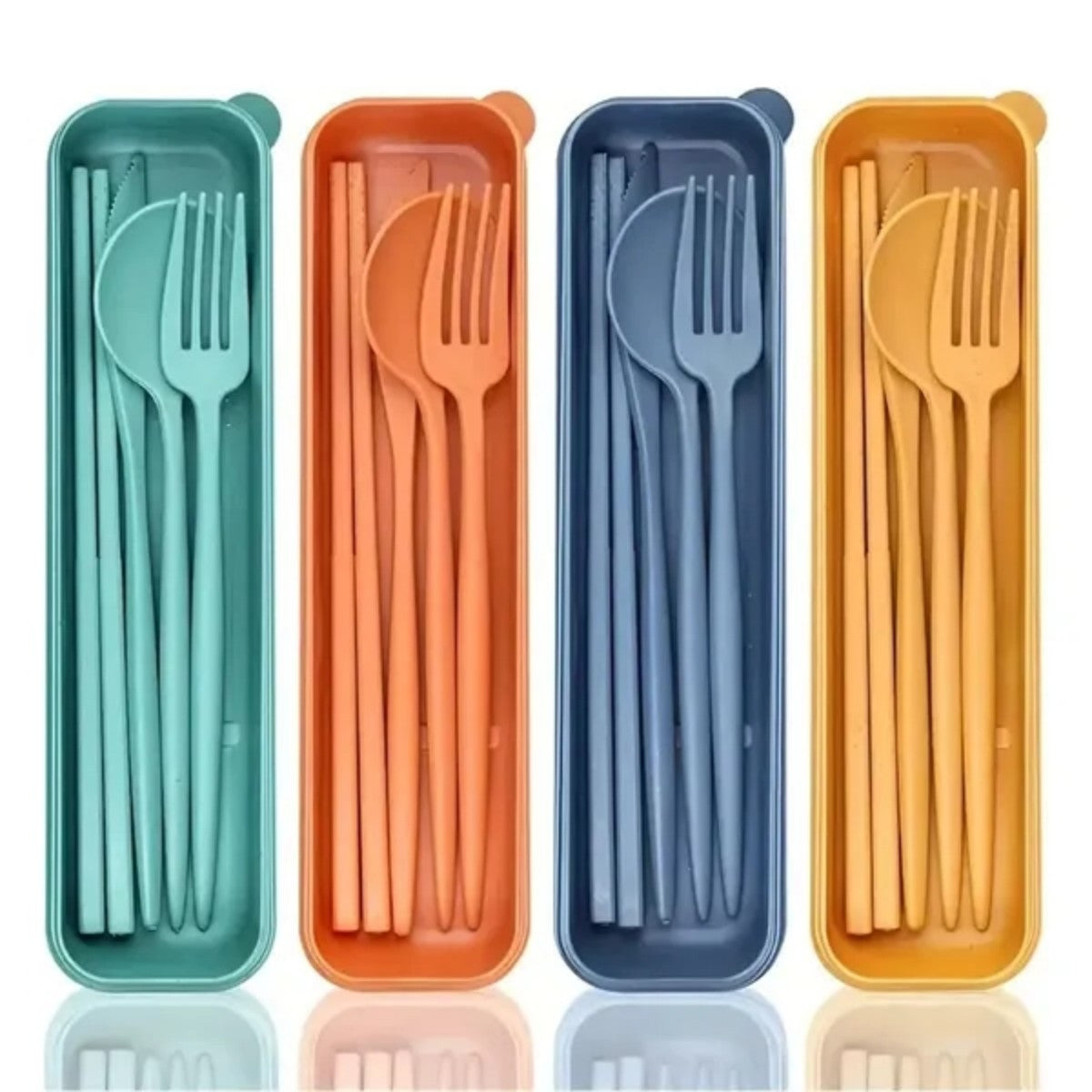 HUPSTL951 Utensils Set of 4 Wheat Straw Portable Cutlery Knife Forks