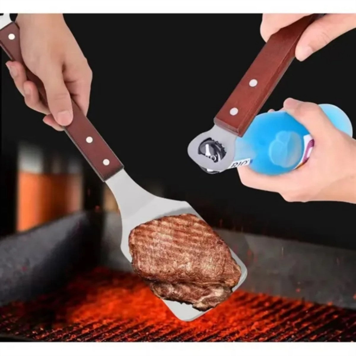 HUPSTL955 2-in-1 BBQ Frying Spatula with Bottle Opener