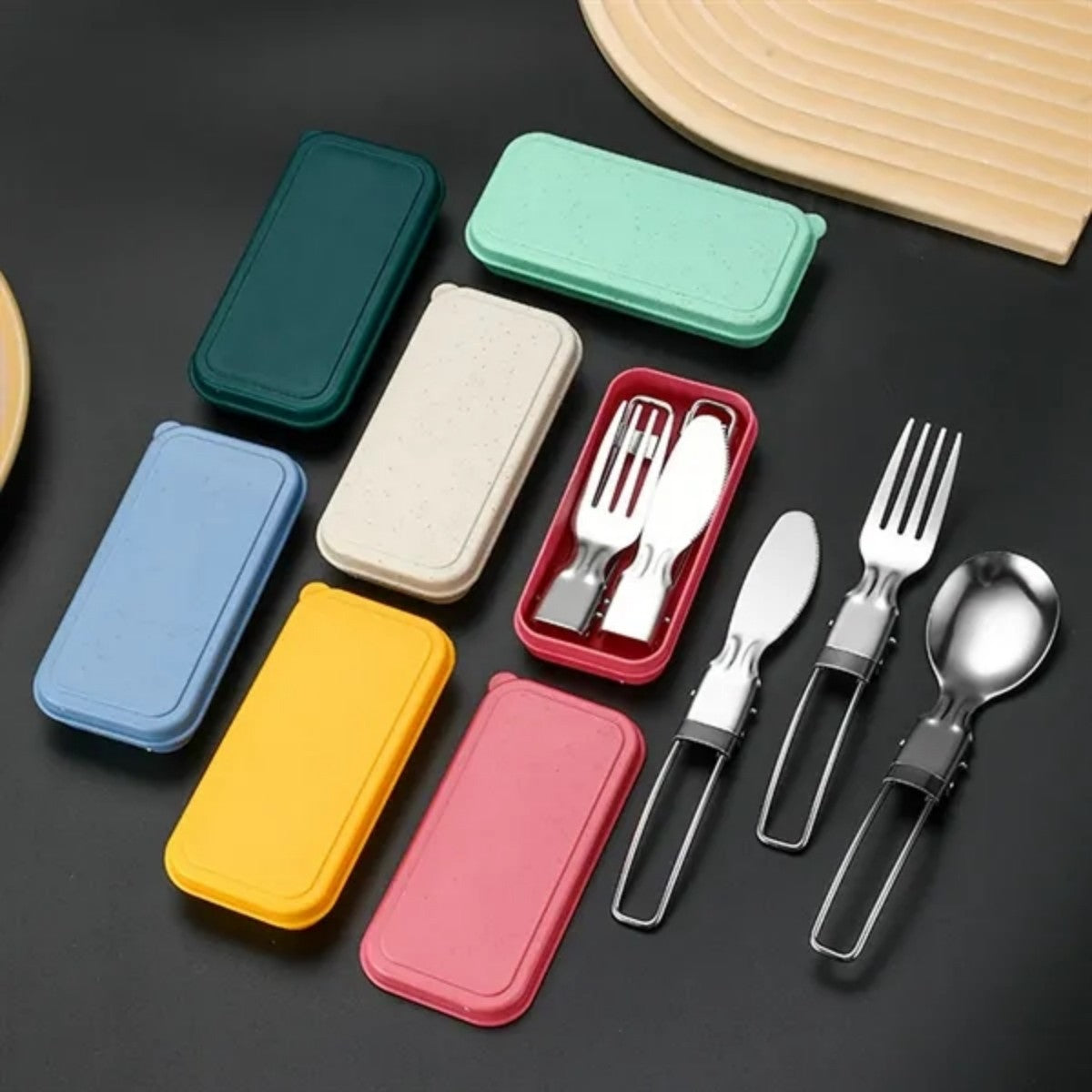 HUPSTL965 Stainless Steel Folding Travel Cutlery Utensils Set