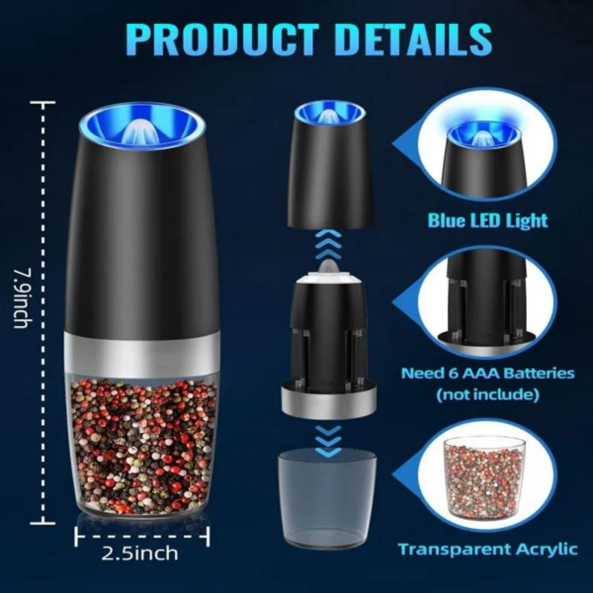 HUPSTL970 Gravity Electric Pepper and Salt Grinder Set