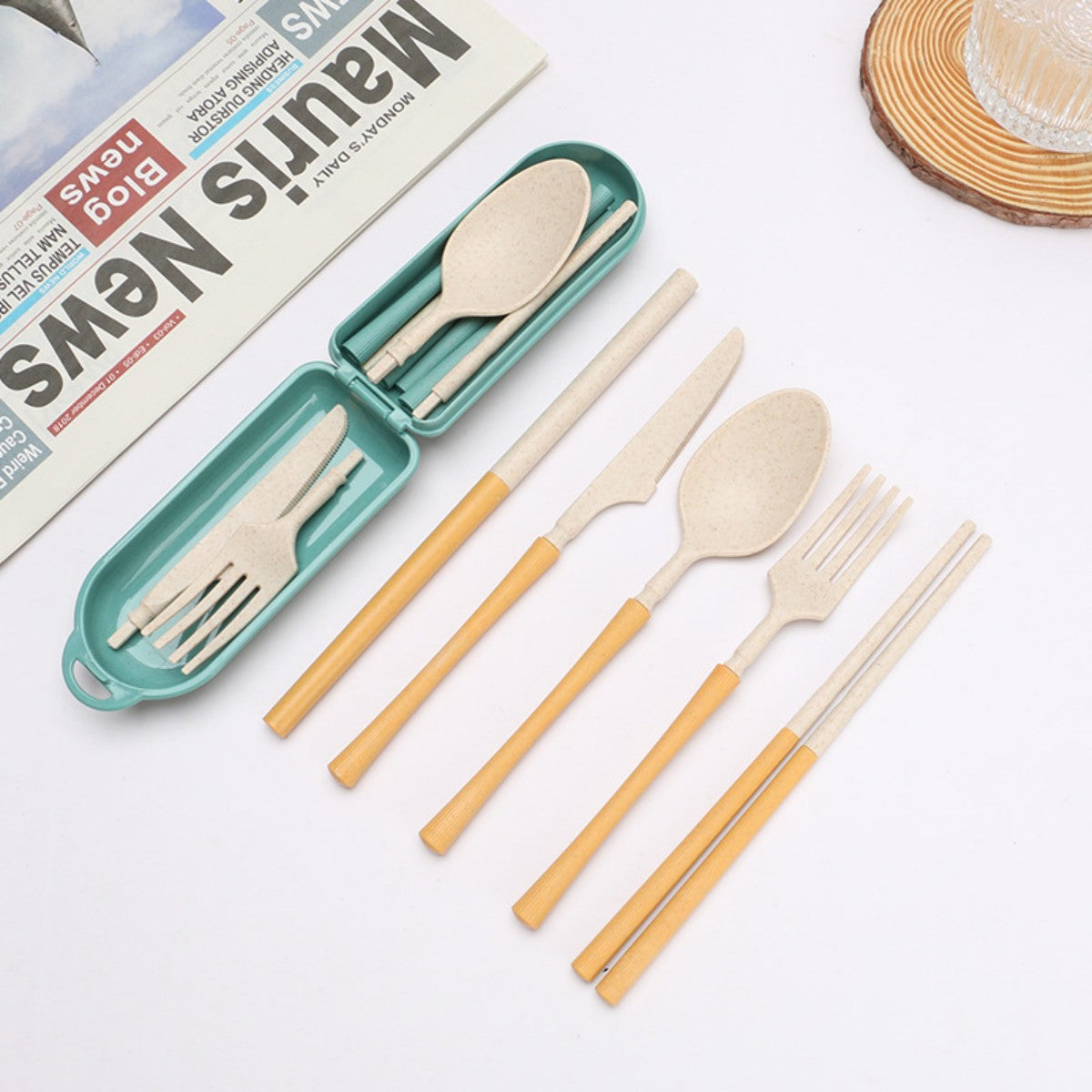 HUPSTL971 Wheat-plastic Reusable Utensil Set 7PCS