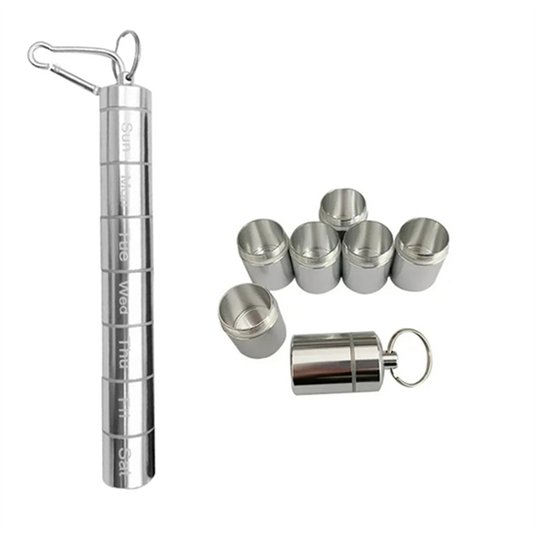 SUPSAW138 7 Days Rainbow Colour Aluminum Pill Bottle With Carabiner