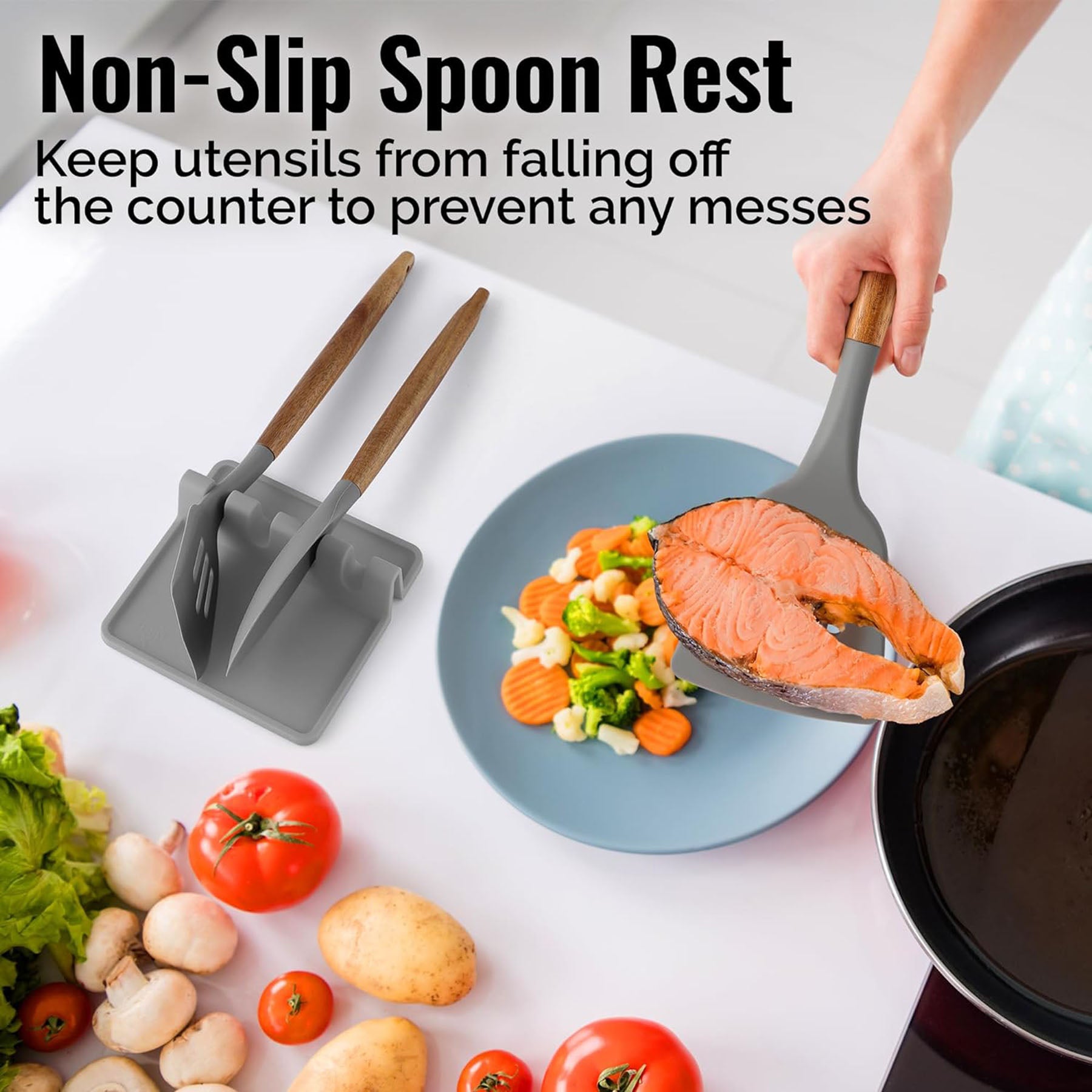 SUPSAW14 Kitchen Silicone Utensil Rest with Drip Pad