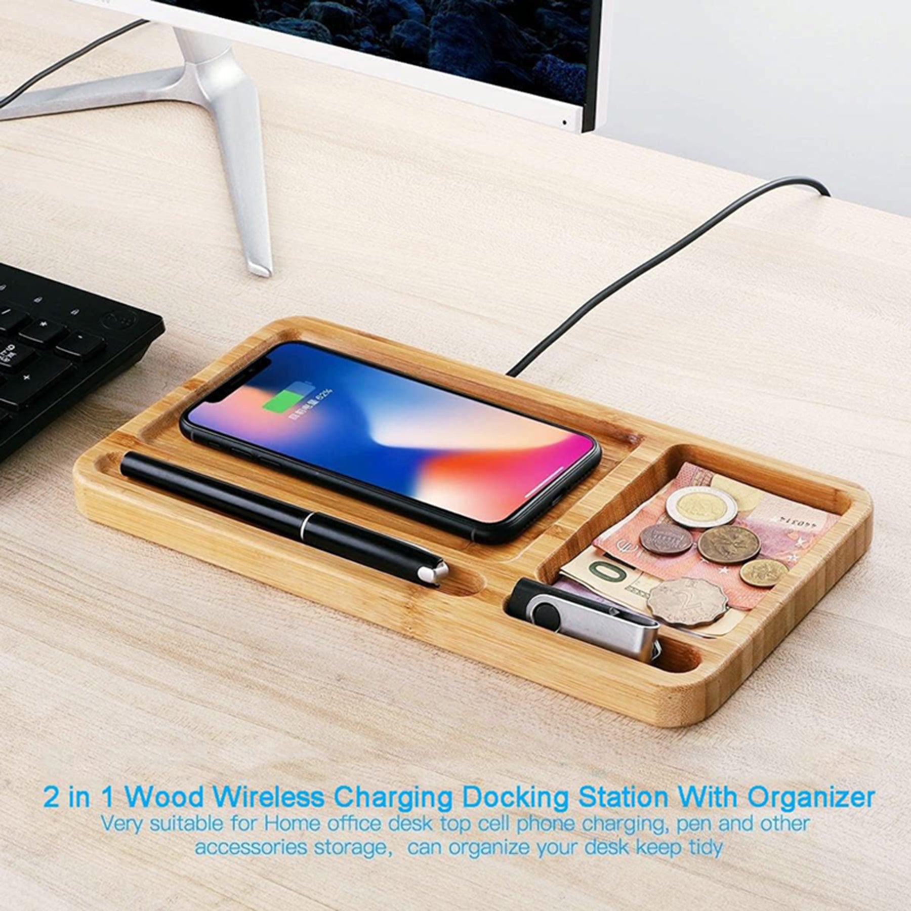 SUPSAW35 Wood Phone Wireless Charging Station