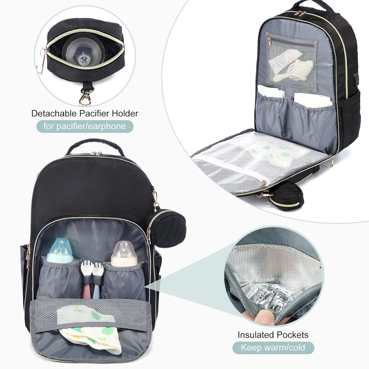 HUPSAZ29 Quilted Baby Bag with Changing Pad & Pacifier Holder
