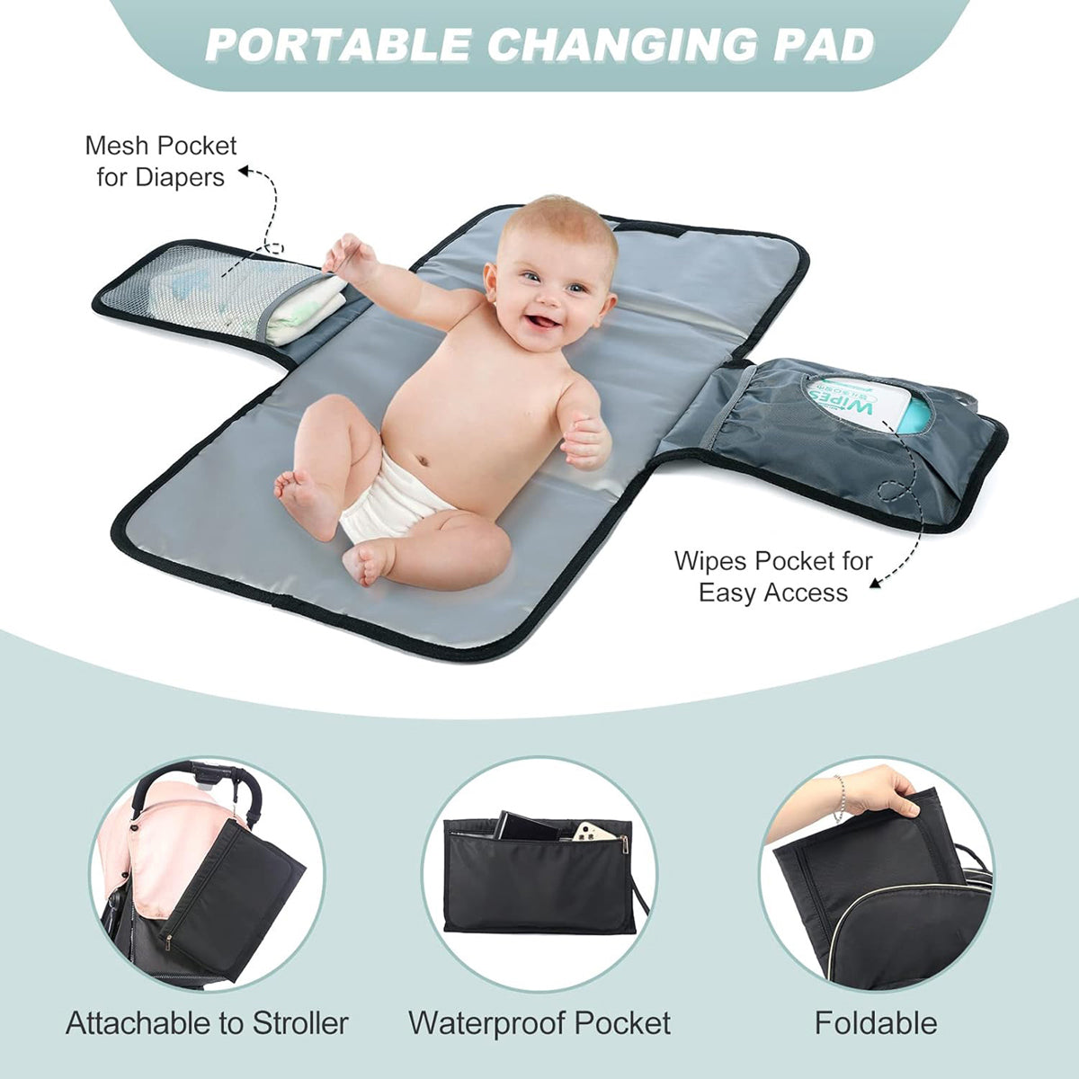 HUPSAZ29 Quilted Baby Bag with Changing Pad & Pacifier Holder