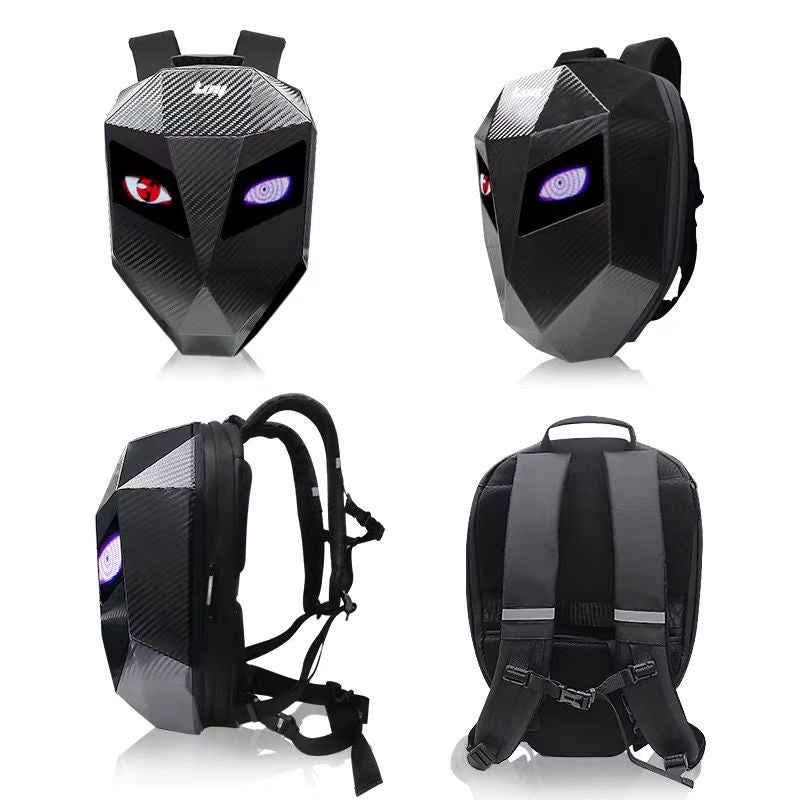 SUPSBY58 LED Knight Backpack,Motorcycle Riding Backpack Hard Shell Travel Bag Laptop Bag DIY Helmet Bag Daypack for Travelling Camping Cycling Storage Bag,carbon fiber