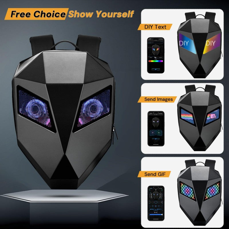 SUPSBY58 LED Knight Backpack,Motorcycle Riding Backpack Hard Shell Travel Bag Laptop Bag DIY Helmet Bag Daypack for Travelling Camping Cycling Storage Bag,carbon fiber