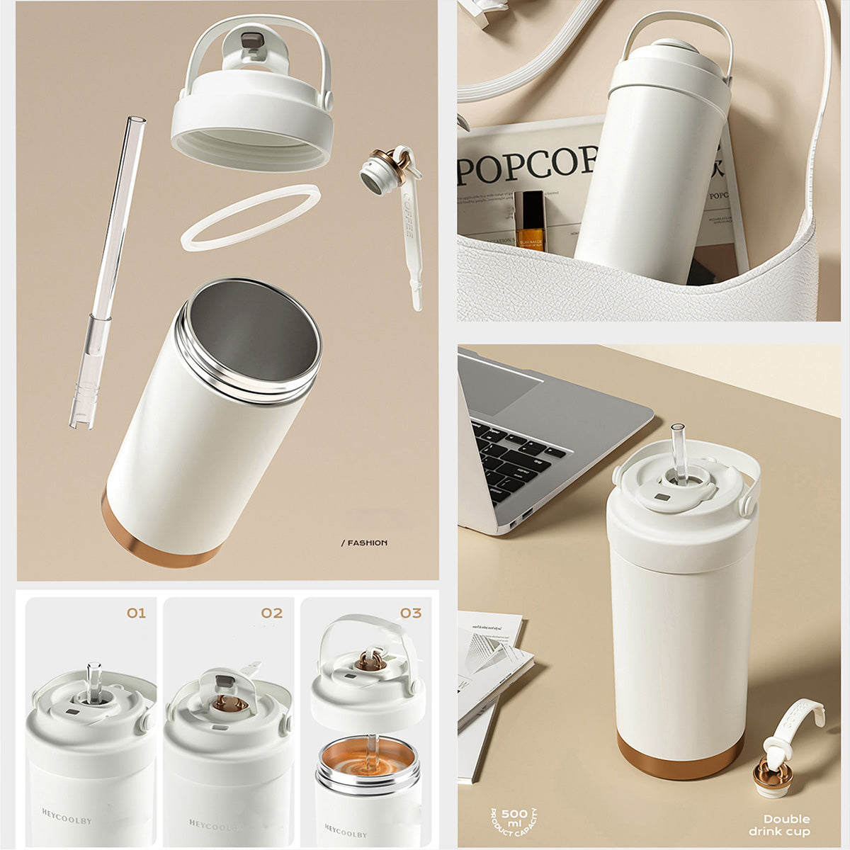 SUPSRC101 13 Oz. Stainless Steel Matte Finish Insulated Coffee Tumbler with Carrying Strap