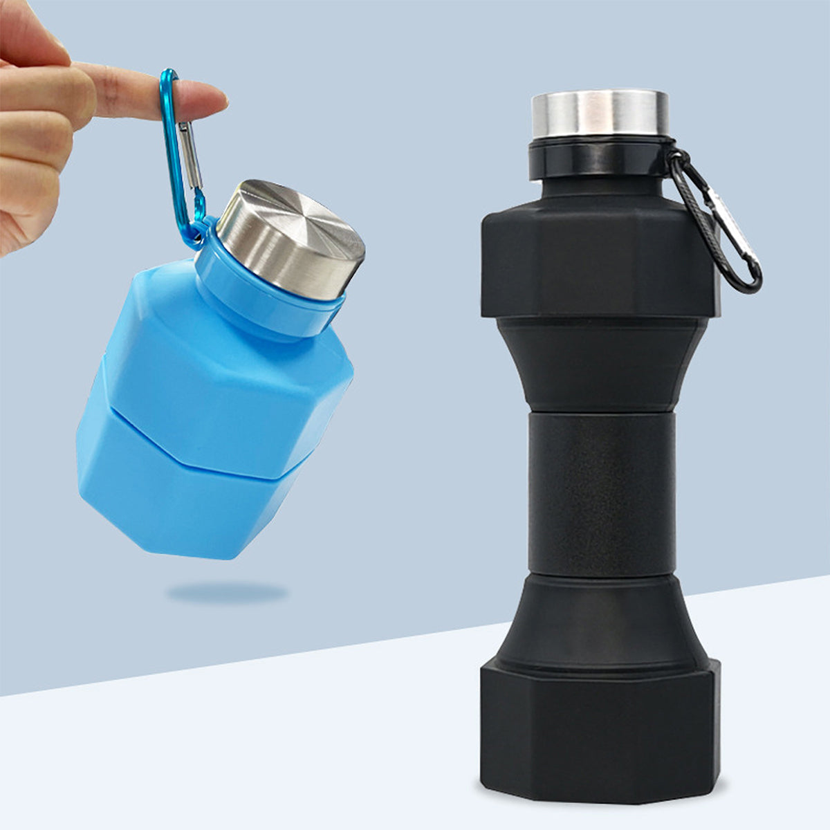 SUPSRC80 21 oz.Collapsible Dumbbell Water Bottle With Carabiner