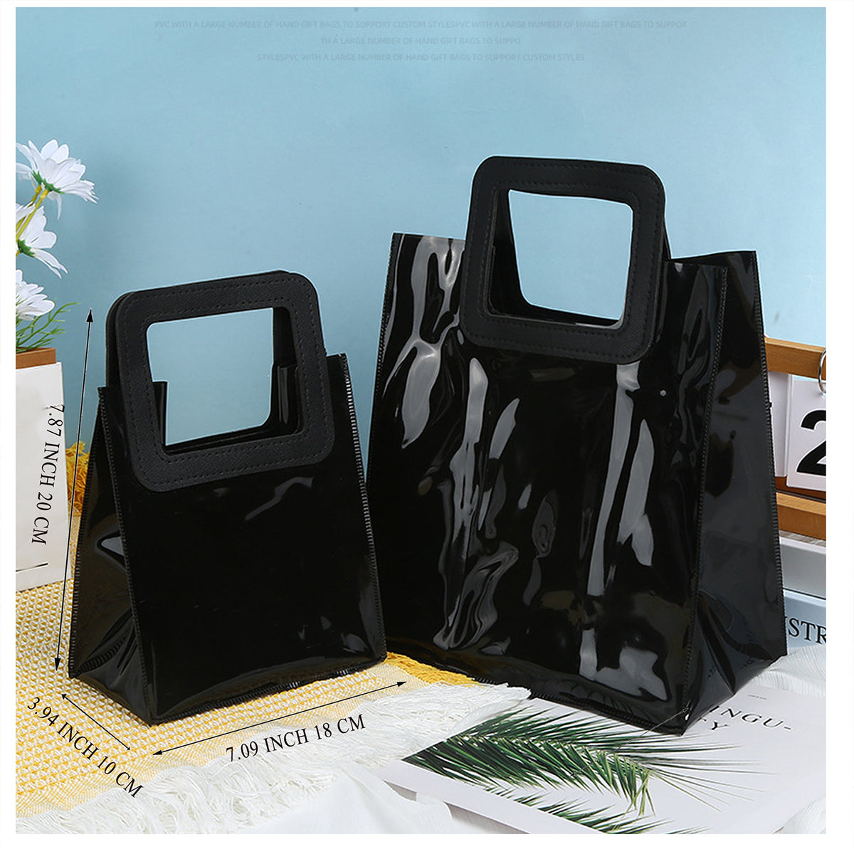 SUPSRC90 Resuable Jelly Black Tote Bag With Handle
