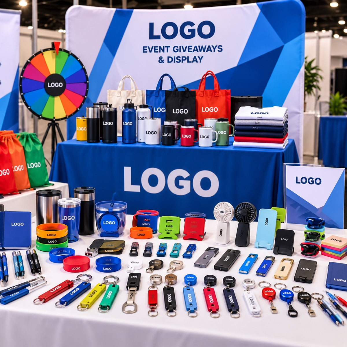 Trade show giveaways in bulk: promotional event products and display items with your logo