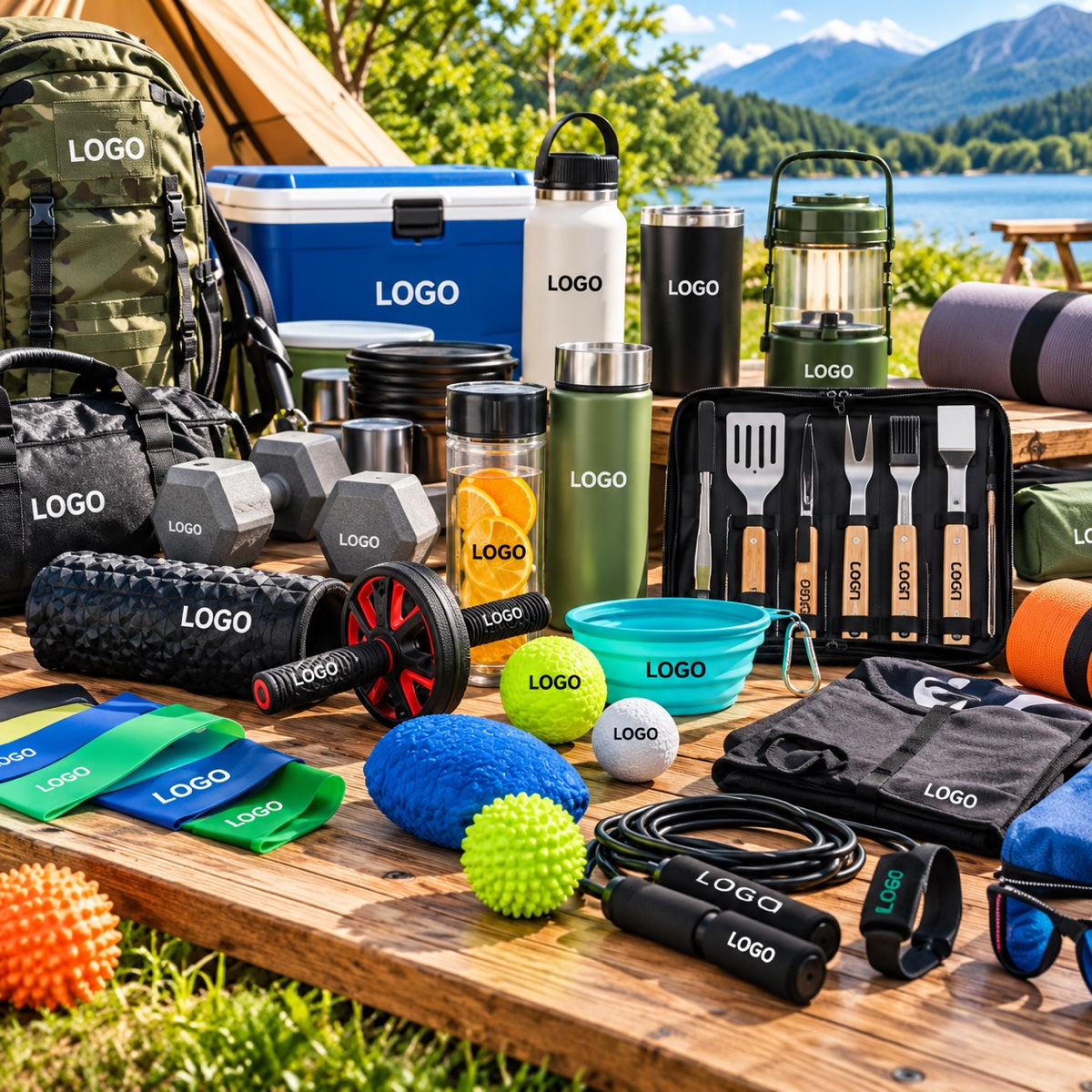 Promotional outdoor products wholesale: bulk sports, camping and wellness gear with logo