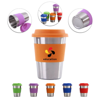 HUPSTL329 12 oz Thermal Coffee Mug W/Silicone Lid &amp; Insulated Band