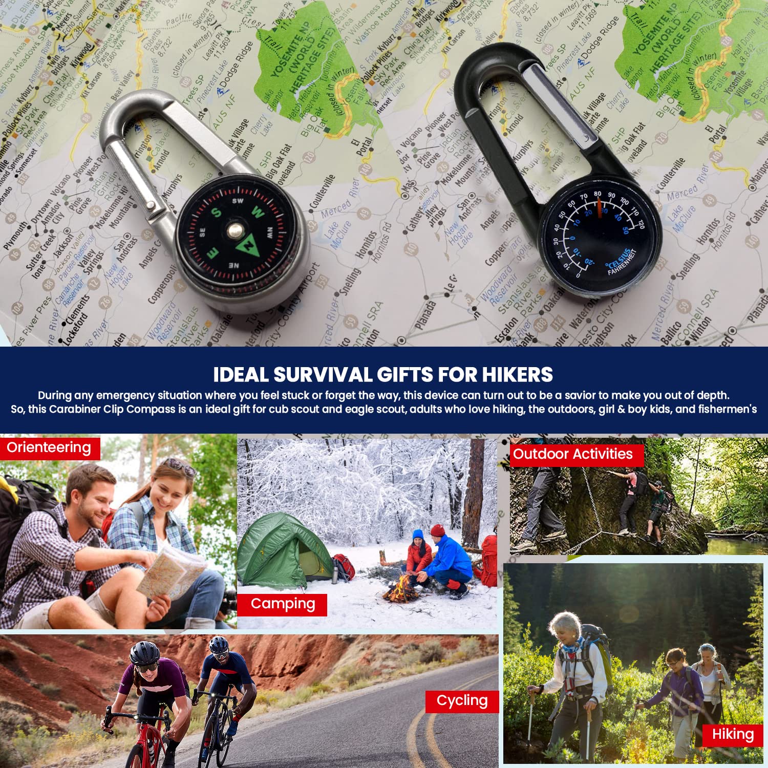 SUPSCH237 Kompass zum Anklippen, zum Wandern