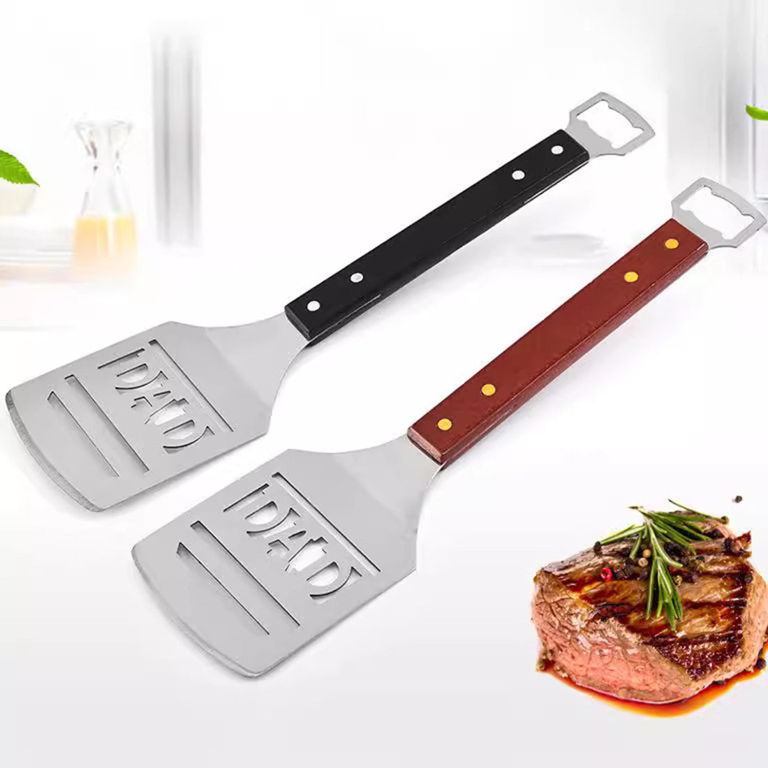 HUPSBY317 Stainless Steel Spatula with Bottle Opener and Wood Handle