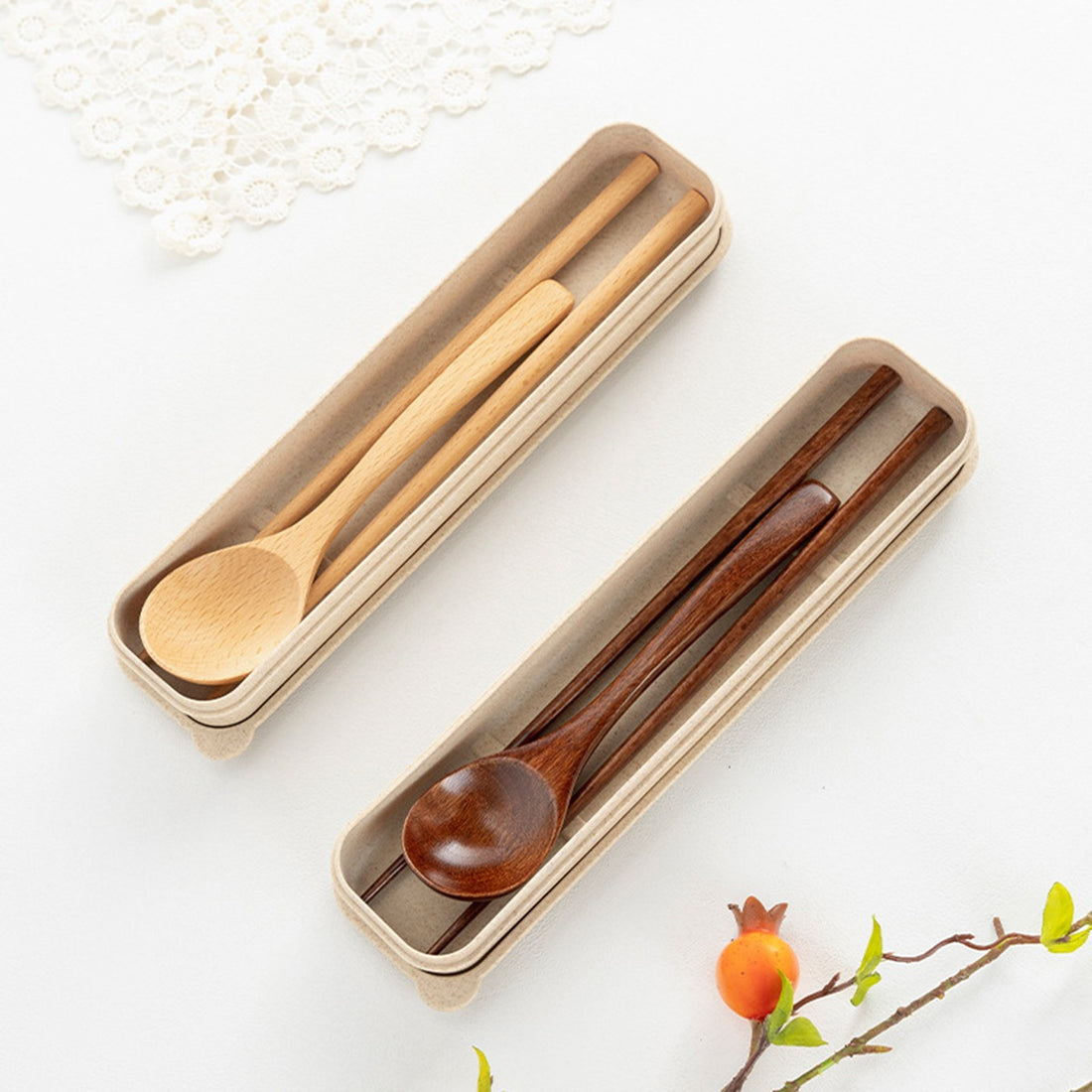 HUPSBY336 Portable Wooden Chopsticks Spoon Tableware Set
