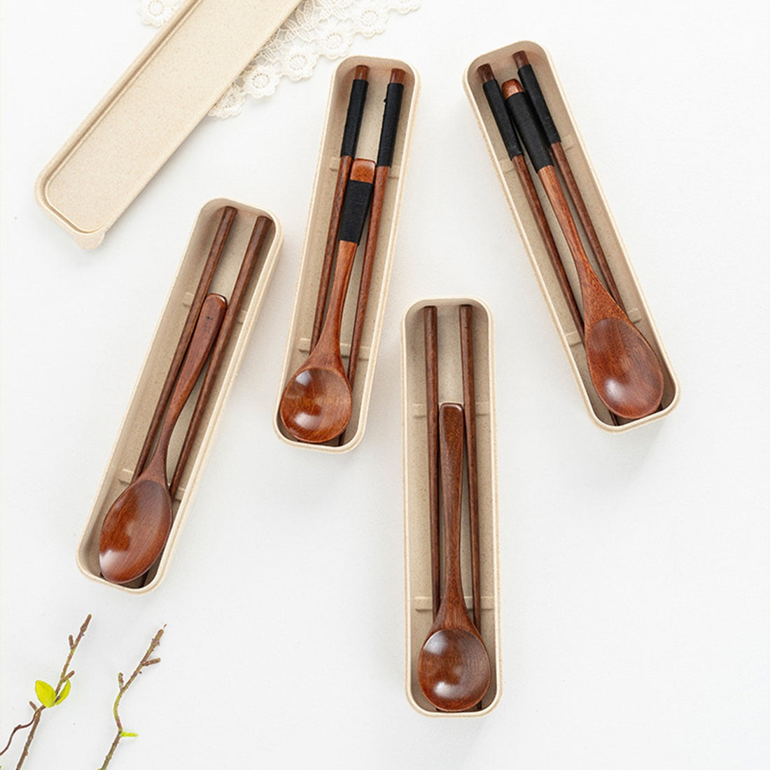 HUPSBY336 Portable Wooden Chopsticks Spoon Tableware Set