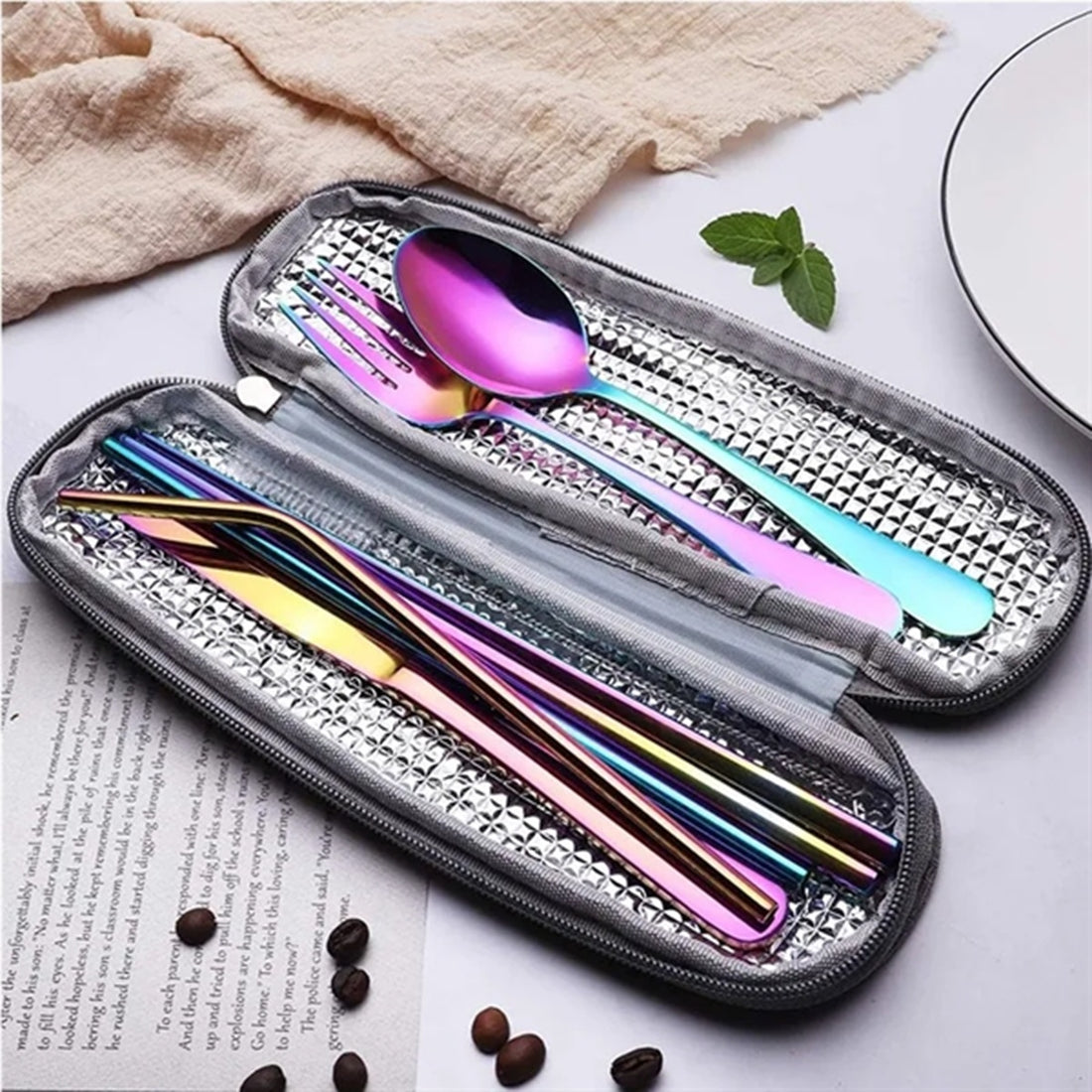HUPSBY341 7 Pieces Portable Stainless Steel Flatware Set