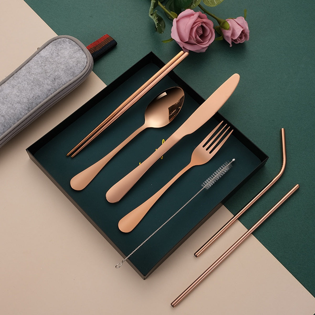 HUPSBY349 Set of 9 Portable Stainless Steel Utensils
