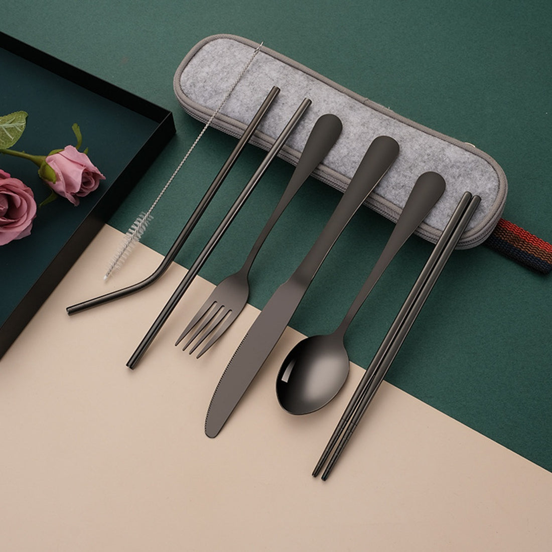 HUPSBY349 Set of 9 Portable Stainless Steel Utensils