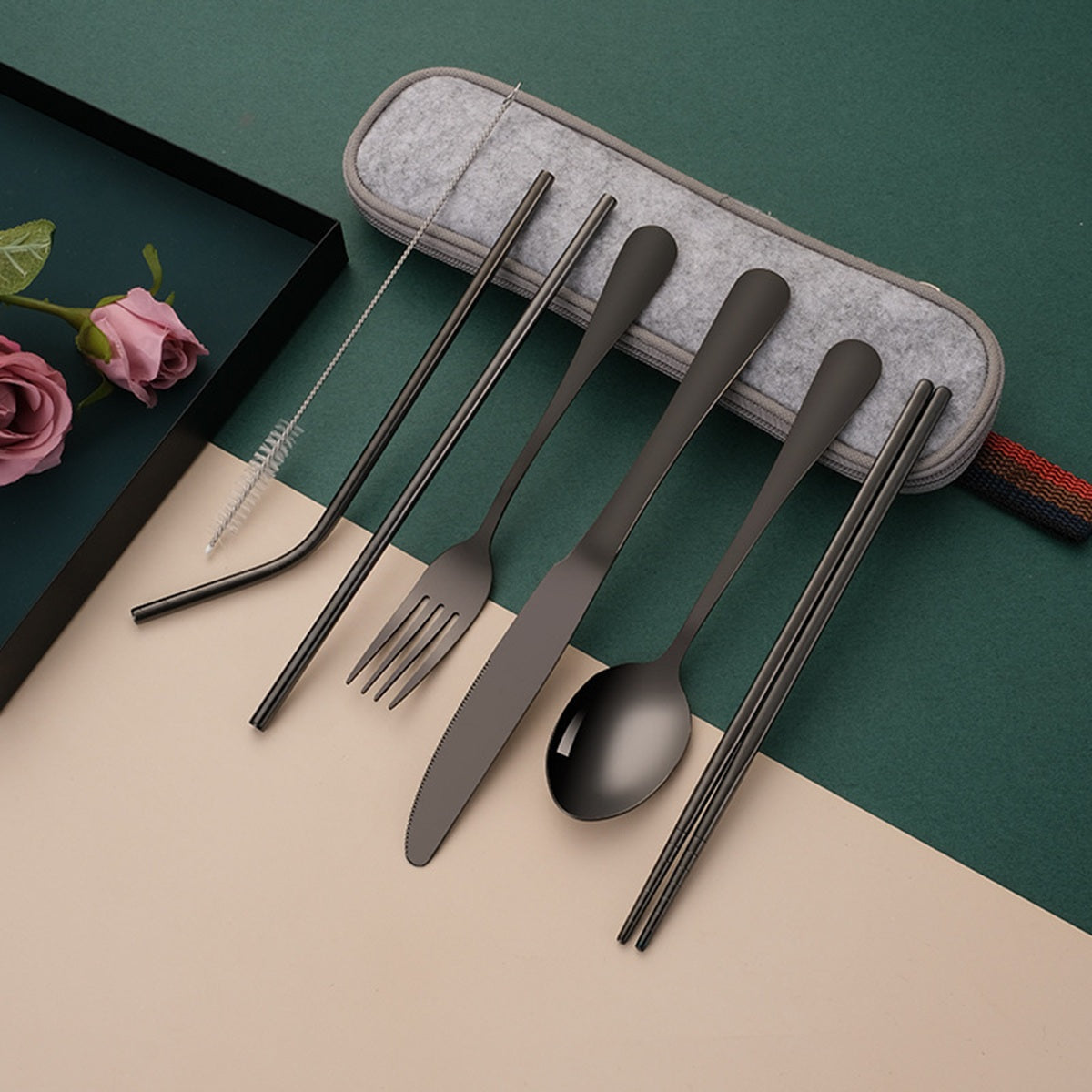 HUPSBY349 Set of 9 Portable Stainless Steel Utensils