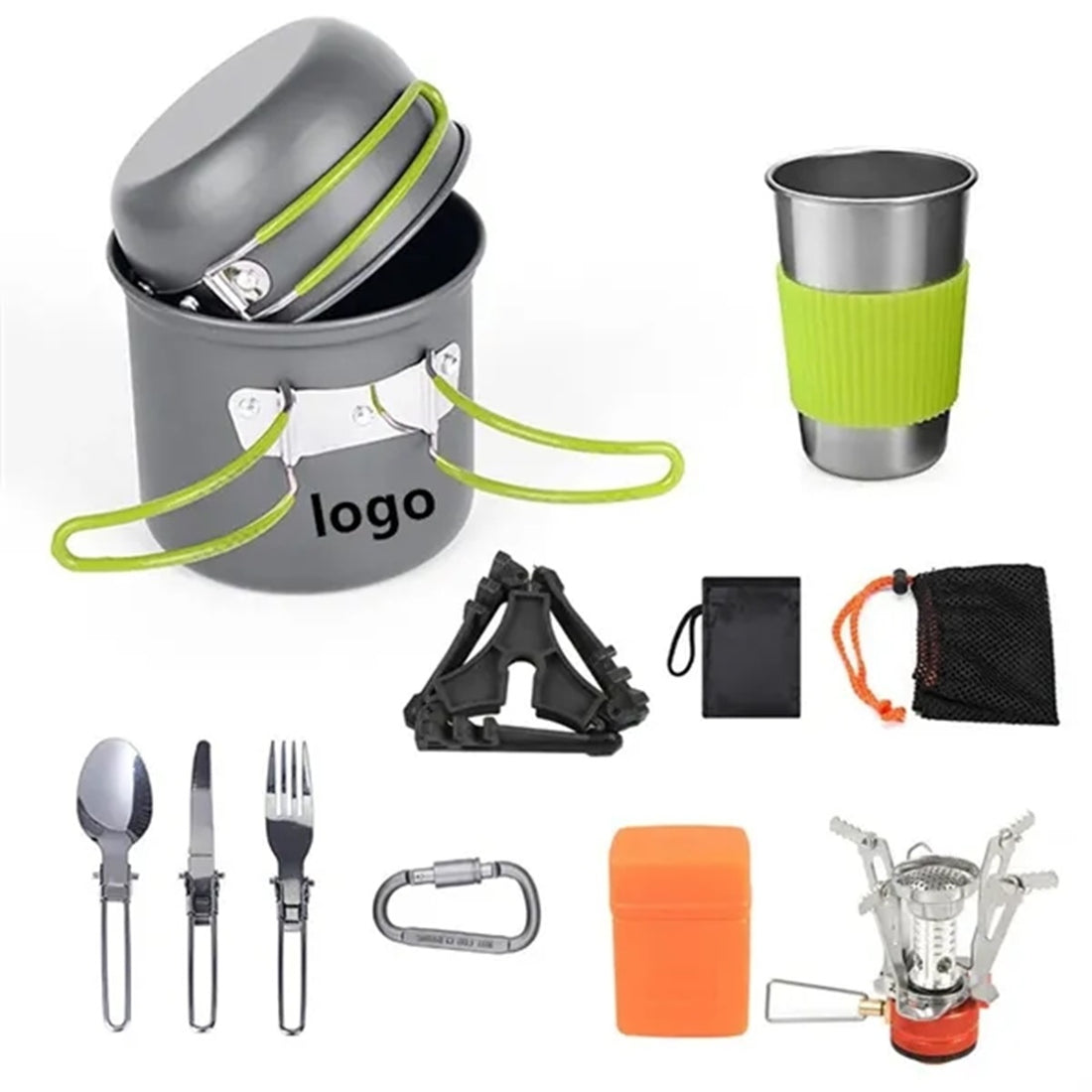 HUPSBY408 Camping Picnic Cookware Set With Mini Stove Outdoor Travel