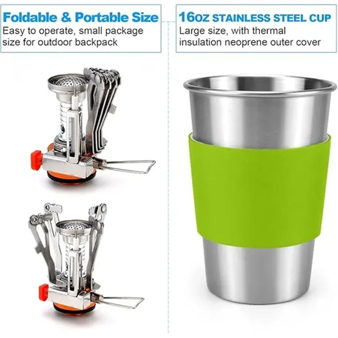 HUPSBY408 Camping Picnic Cookware Set With Mini Stove Outdoor Travel
