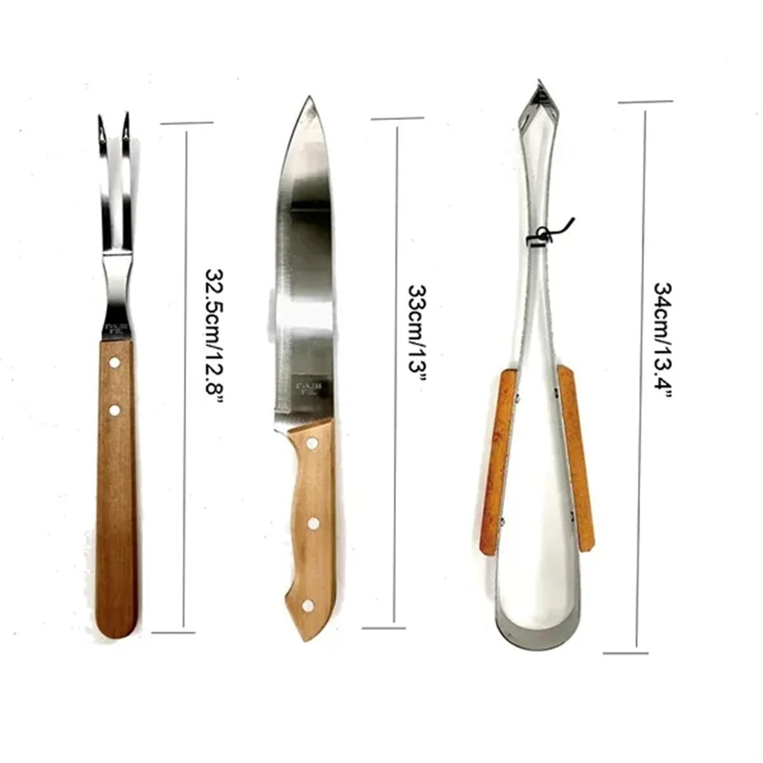 HUPSBY444 3PCS BBQ Grilling Tool Set With Wooden Handle