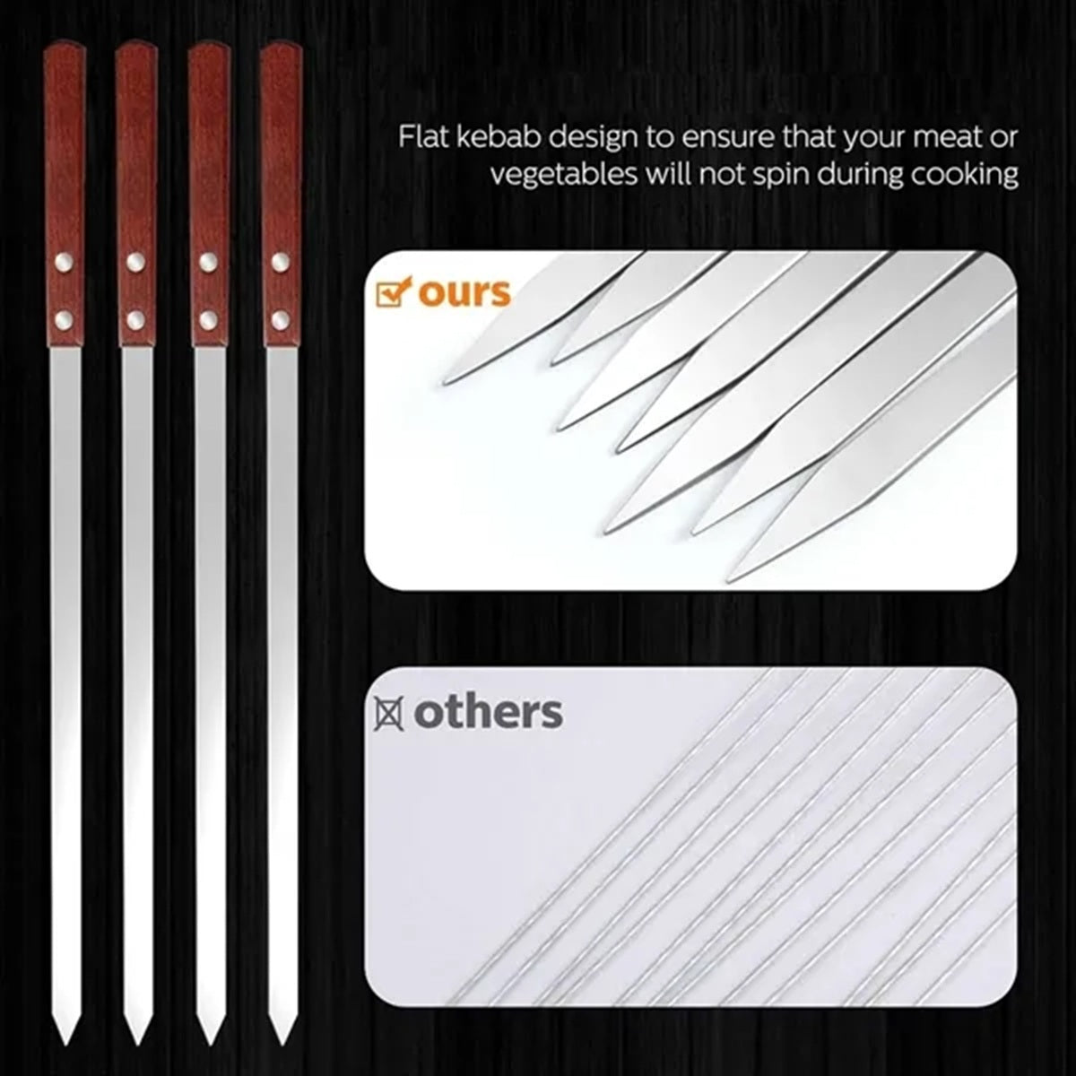 HUPSBY456 Reusable Stainless Steel BBQ Kabob Skewer with Wood Handle