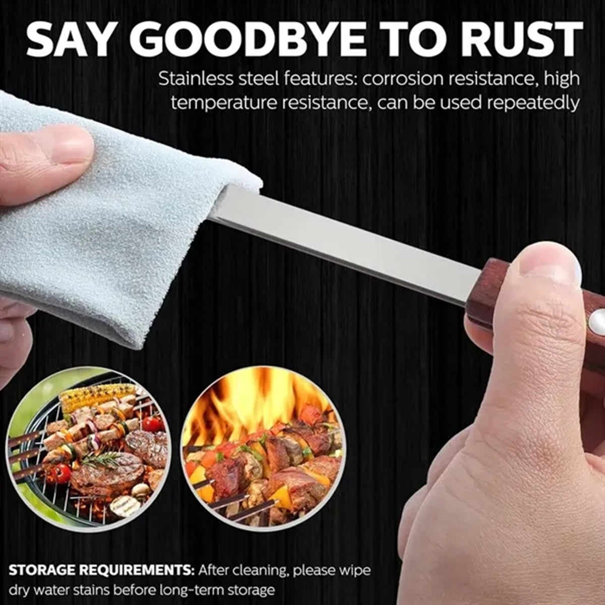 HUPSBY456 Reusable Stainless Steel BBQ Kabob Skewer with Wood Handle