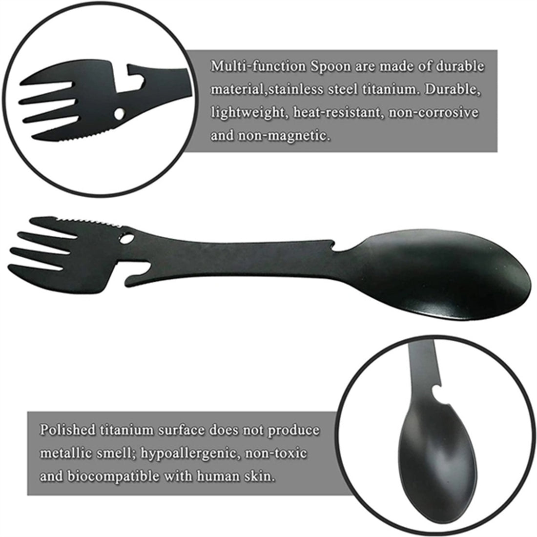 HUPSBY476 Camping Spoon Fork Bottle Opener Multifunctional Tool with C