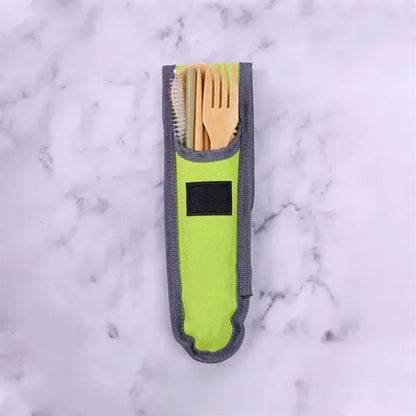 HUPSBY492 Reusable 7 Piece Bamboo Utensils Set In Travel Pouch