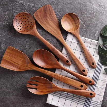 HUPSBY499 Custom  Premium Wooden Kitchen Cooking Spoon Spatula Set
