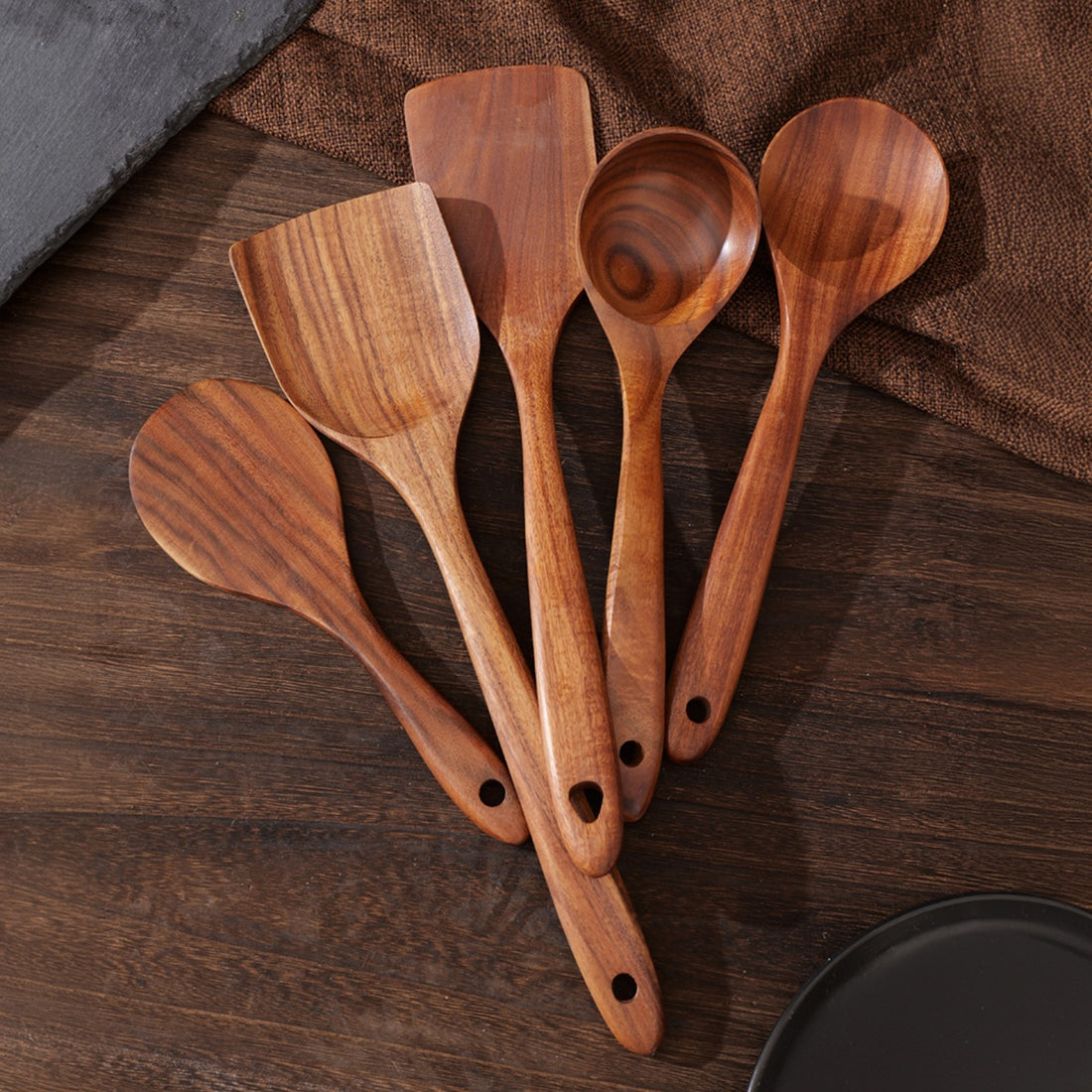 HUPSBY499 Custom  Premium Wooden Kitchen Cooking Spoon Spatula Set