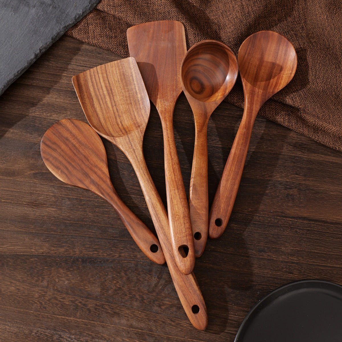 HUPSBY499 Custom  Premium Wooden Kitchen Cooking Spoon Spatula Set