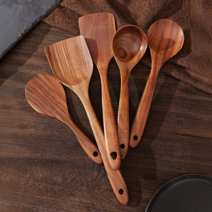 HUPSBY499 Custom  Premium Wooden Kitchen Cooking Spoon Spatula Set