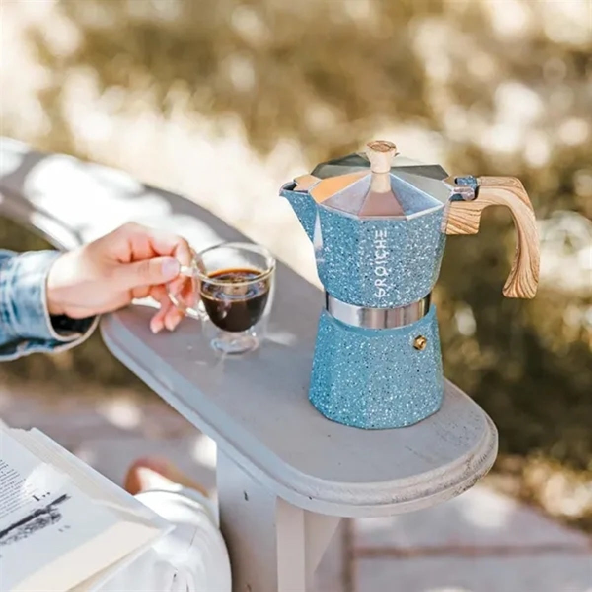 HUPSBY511 GROSCHE Stone 3 Cup Stovetop Moka Pot Espresso Coffee Maker