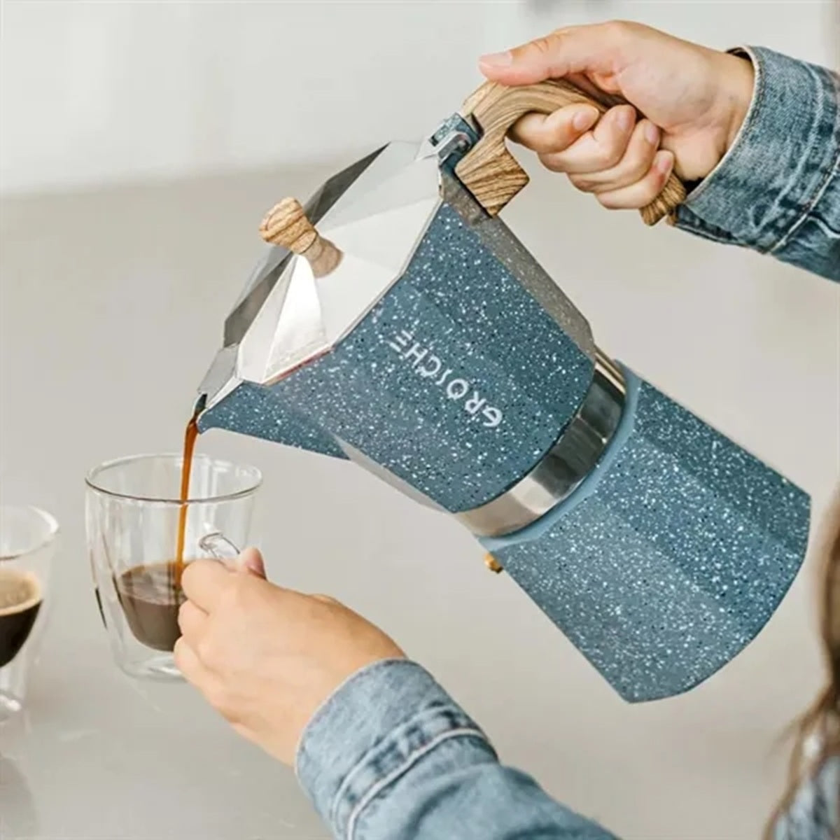 HUPSBY511 GROSCHE Stone 3 Cup Stovetop Moka Pot Espresso Coffee Maker