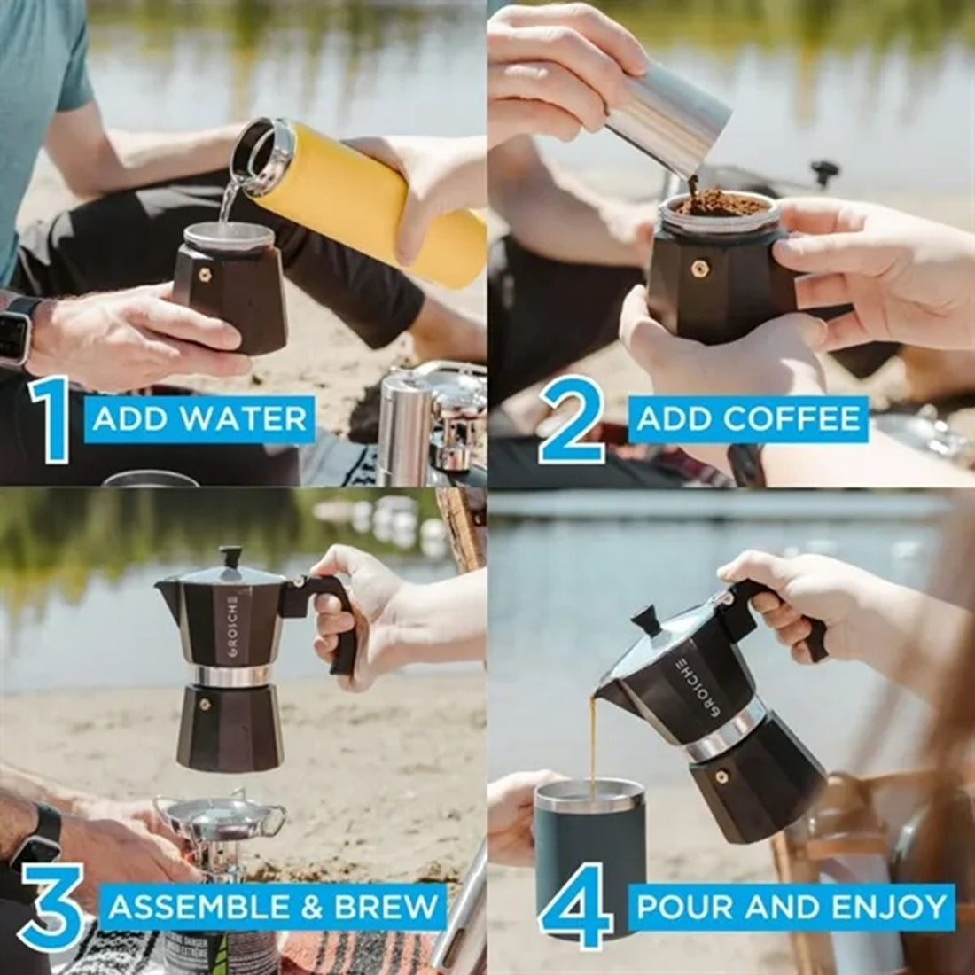 HUPSBY511 GROSCHE Stone 3 Cup Stovetop Moka Pot Espresso Coffee Maker