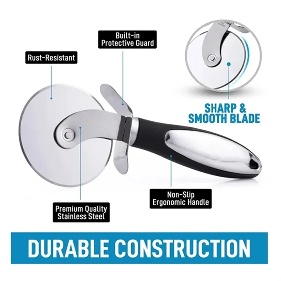 HUPSBY539 Stainless Steel Pizza Cutter Wheel with Finger Guard