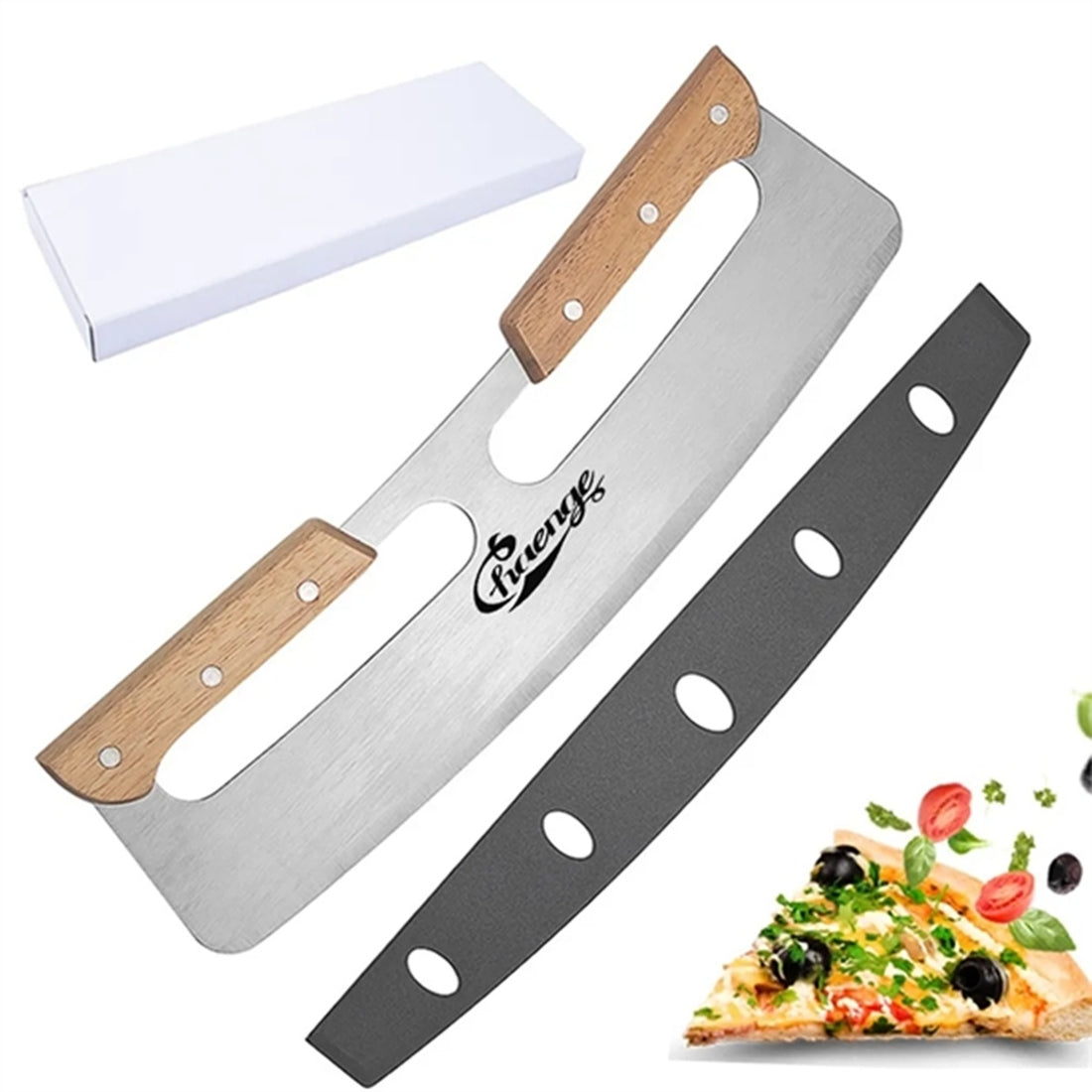HUPSBY559 Pizza Cutter Rocker With Double Wooden Handle