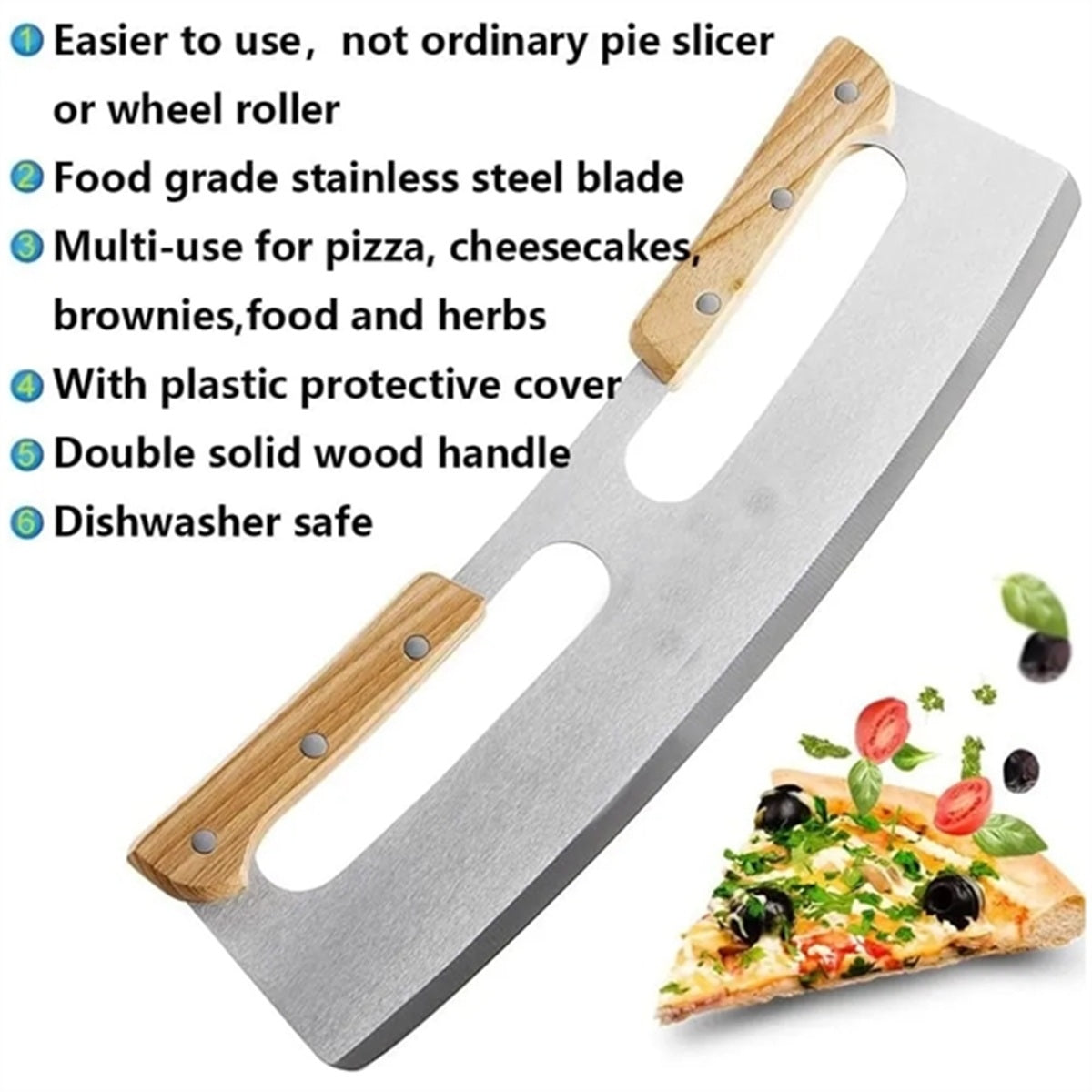 HUPSBY559 Pizza Cutter Rocker With Double Wooden Handle