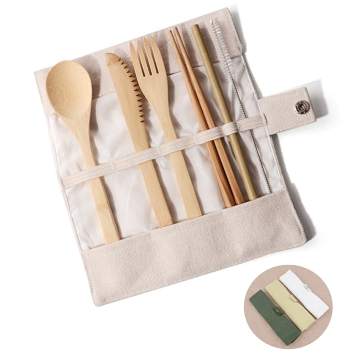 HUPSBY568 Bamboo Cutlery Set With Travel Pouch-6 Pieces