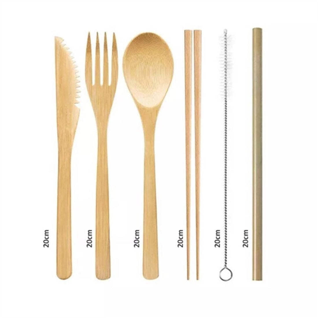HUPSBY568 Bamboo Cutlery Set With Travel Pouch-6 Pieces