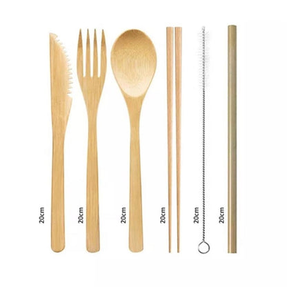 HUPSBY568 Bamboo Cutlery Set With Travel Pouch-6 Pieces