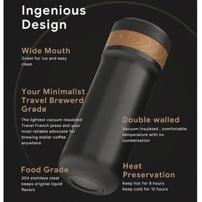 HUPSBY573 Portable French Press Car-Go Coffee Maker Insulated Bottle
