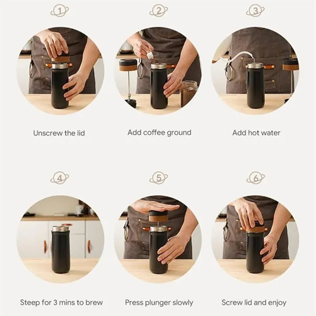 HUPSBY573 Portable French Press Car-Go Coffee Maker Insulated Bottle