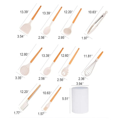 HUPSBY574 Heat Resistant Wooden Handle Silicone Kitchen Utensil Set